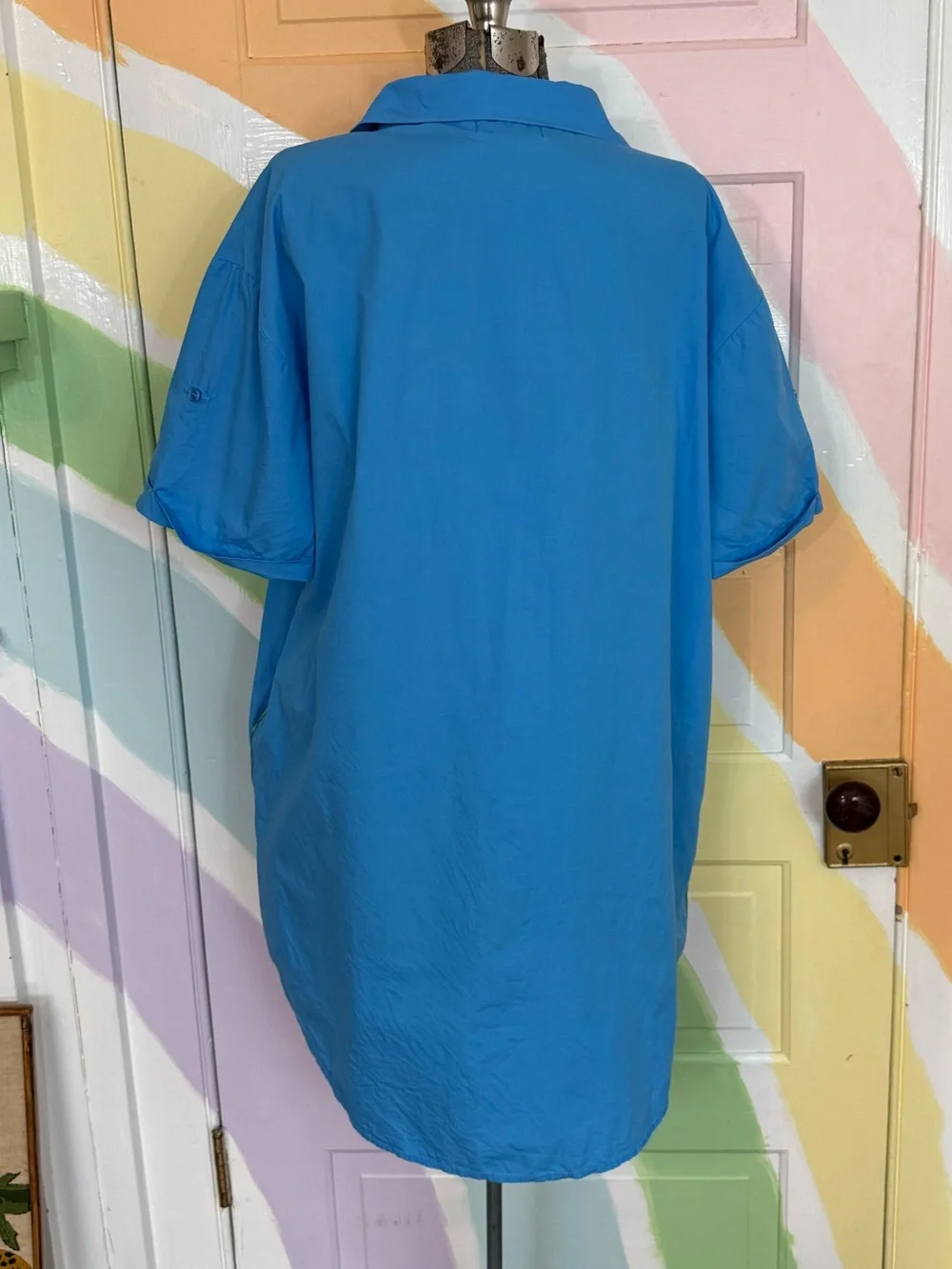 Caryn Lawn Collard Cotton Poplin Preppy Short Sleeve Shirt Dress Sz M 🧡🍄